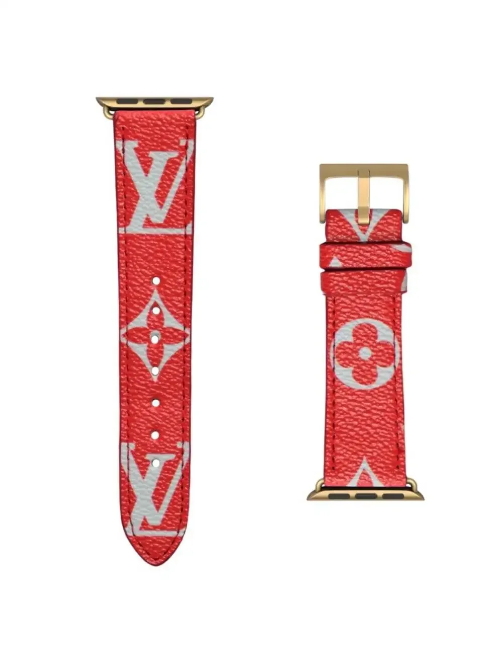 Elegant Red White Monogram Leather Apple Watch Band-NEW!!!